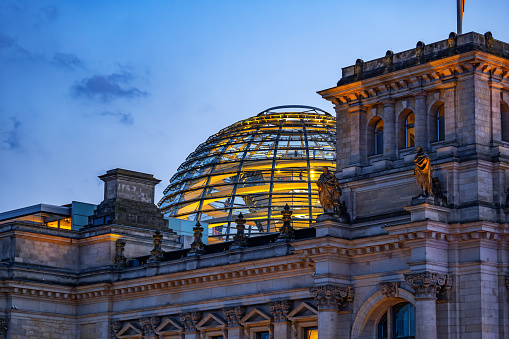 The Reichstag Dome At Dusk In Berlin