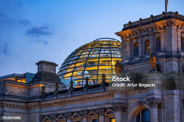 The Reichstag Dome At Dusk In Berlin Stock Photo - Download Image Now - Berlin, The Reichstag, Close-up