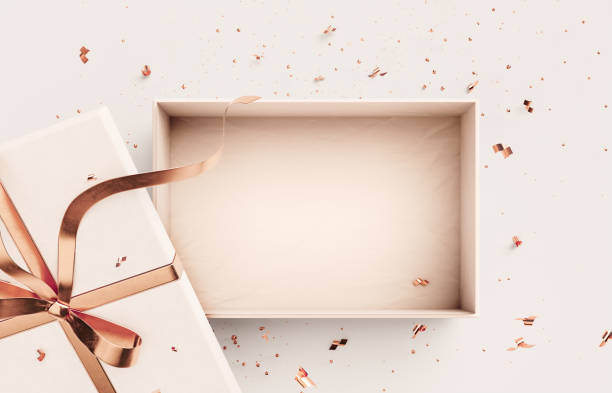 opened gift box with copy space on white background - open imagens e fotografias de stock