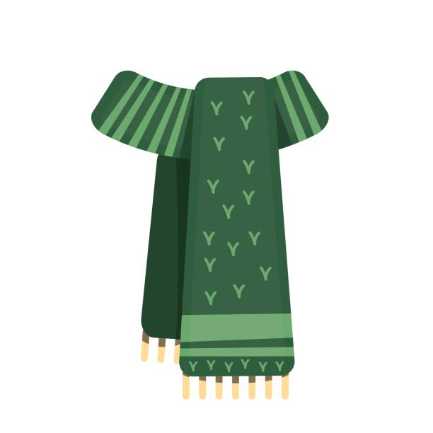 ilustraciones, imágenes clip art, dibujos animados e iconos de stock de ilustración vectorial de un pañuelo verde de invierno aislado sobre blanco - scarf