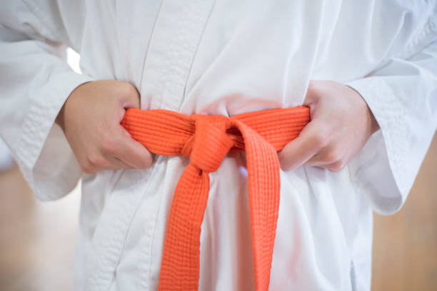 Close-up of white karate kimono