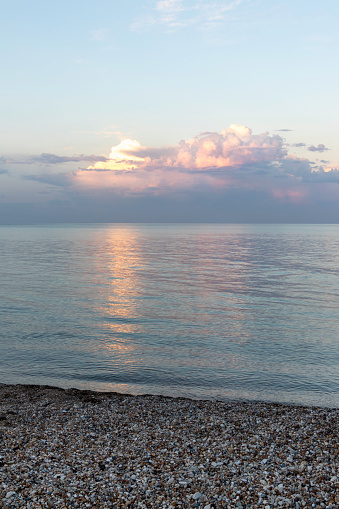 Sunbeams reflected in Lake Michigan at the end of the day