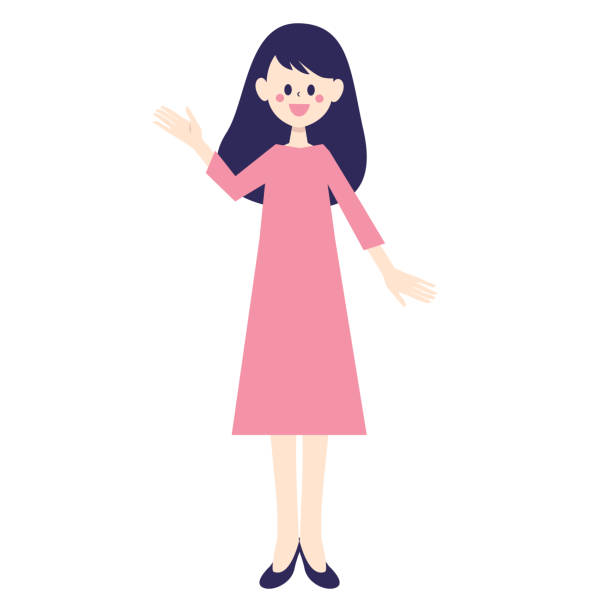 illustrazioni stock, clip art, cartoni animati e icone di tendenza di una donna che alza la mano e saluta - white background using voice full length high heels