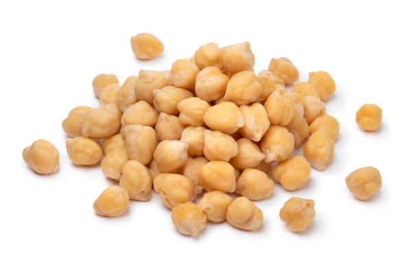 Heap of fresh cooked chickpeas on white background stock photo