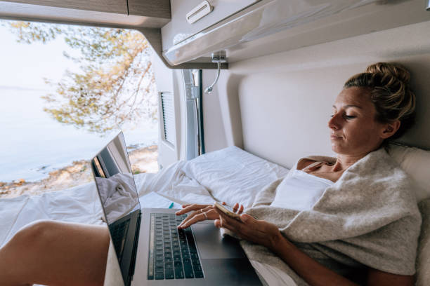 istock Woman working online from her Campervan 1352084769