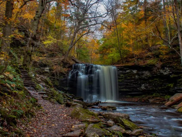 Scenic waterfall in Pennsylvania in autumn