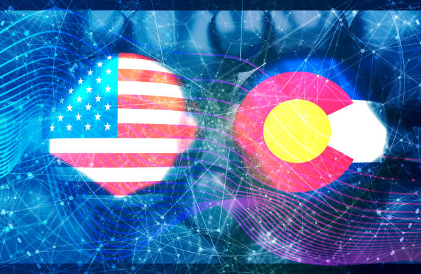 istock Spheres textured by USA and Colorado state flags. 1352087991