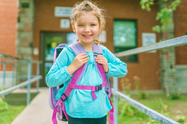 istock girl with backpack is ready for her first day of school. 1352089819