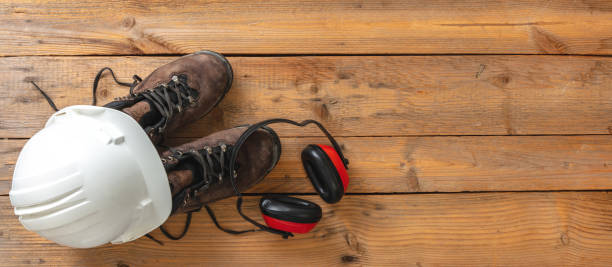 istock Labor personal protective gear for industry and construction site. Work health and safety. 1352092987