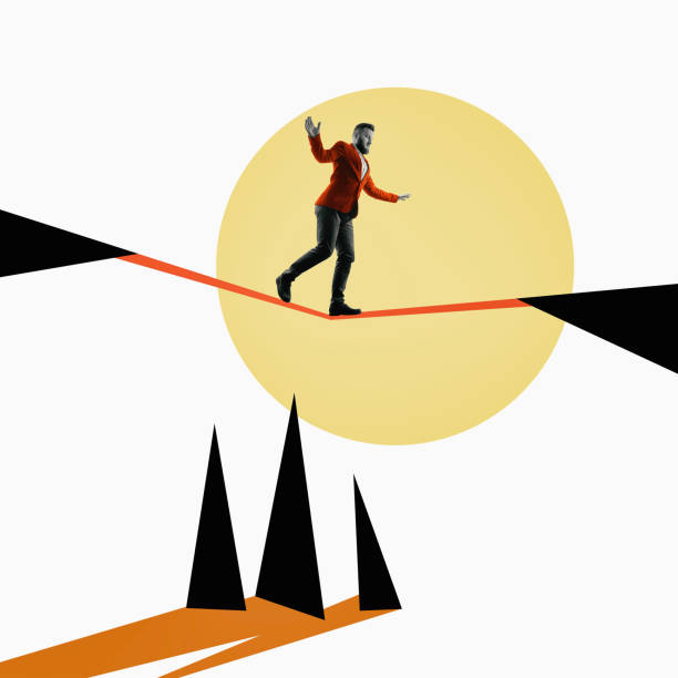 concetto di rischio, equilibrio. - tightrope balance walking rope foto e immagini stock
