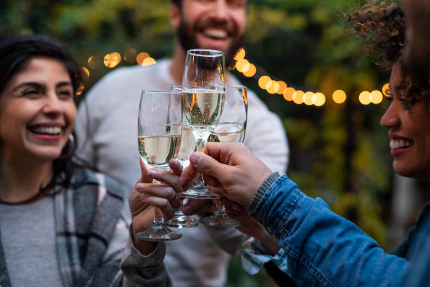 istock Group of friends celebrating while toasting with champagne glasses 1352093326