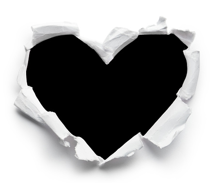Heart shaped hole, isolated on white background