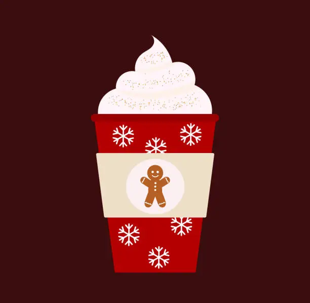 Vector illustration of Gingerbread cookie spice latte or hot chocolate Christmas drink.