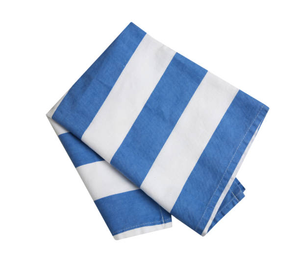 istock Folded kitchen cloth isolated, blue white striped towel. 1352094188