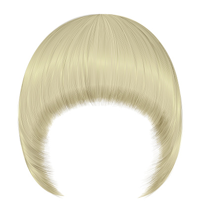 trendy  woman  hairs Pageboy with fringe  . light  blond  colors . medium length . beauty style . realistic  3d .