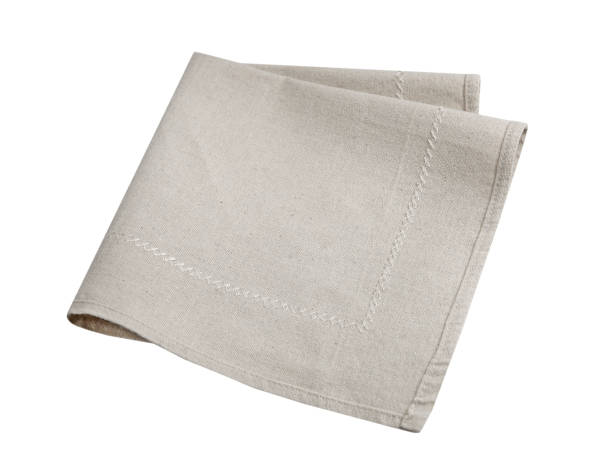 istock Folded kitchen cloth top view. Beige burlap towel. Dishcloth. 1352094570