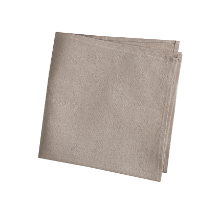 Brown square dishcloth isolated,kitchen folded napkin, decorating burlap cloth.