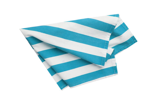 istock Folded kitchen cloth,dish towel. Food advertisement design napkin. Blu and white striped dishcloth. 1352094581