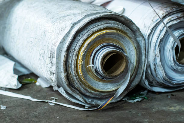 istock Dirty and old wrapping paper rolls 1352094703