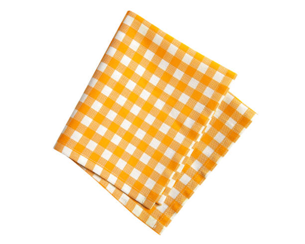 istock Yellow checkered dishcloth, food design element. Isolated kitchen cloth. Gingham napkin. Picnic towel. 1352095006