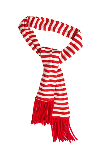 Red christmas scarf isolated, new year decor element. Santa clothing,costume decor.