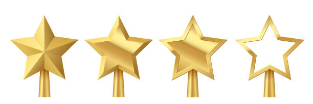 istock Christmas gold tree topper set, 3d star decoration in deco design for top of Xmas tree 1352101663