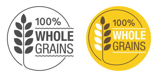 ilustraciones, imágenes clip art, dibujos animados e iconos de stock de 100 por ciento granos enteros, insignia para cereales - endosperm