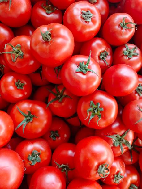 istock Ripe red tomatoes on vegetable stall at the market 1352105747