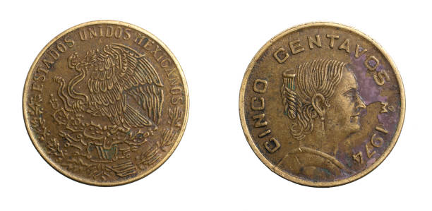 istock Mexico five centavos coin on a white isolated background 1352108824