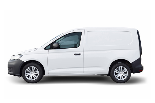 White mini van isolated on white background with clipping path