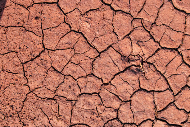 istock Cracked red earth during drought, the texture of earth during drought. 1352112794