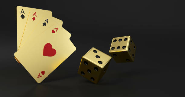 istock Modern Golden, Black And Red Four Aces And Dices - 3D Illustration 1352114577