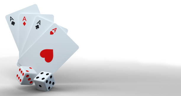 istock Modern Golden, Black And Red Four Aces And Dices On White - 3D Illustration 1352114595