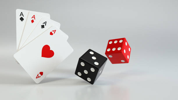 istock Modern Golden, Black And Red Four Aces And Dices On White - 3D Illustration 1352114596