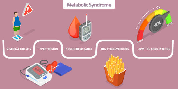 3D Isometric Flat Vector Conceptual Illustration of Metabolic Syndrome 3D Isometric Flat Vector Conceptual Illustration of Metabolic Syndrome, Combination of Diabetes, High Blood Pressure and Obesity low body fat stock illustrations