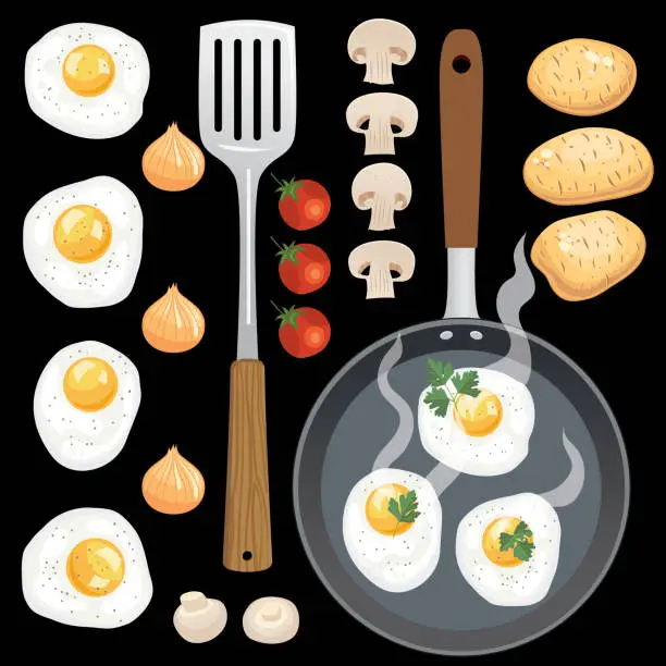 Vector illustration of Fresh Foods Flatlays or knolling Concepts.