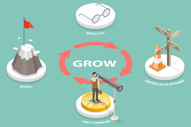 grow 문제 해결 모델의 3d 등다양한 측정 플랫 벡터 개념 적 그림 - three dimensional shape cartoon people business strategy stock illustrations