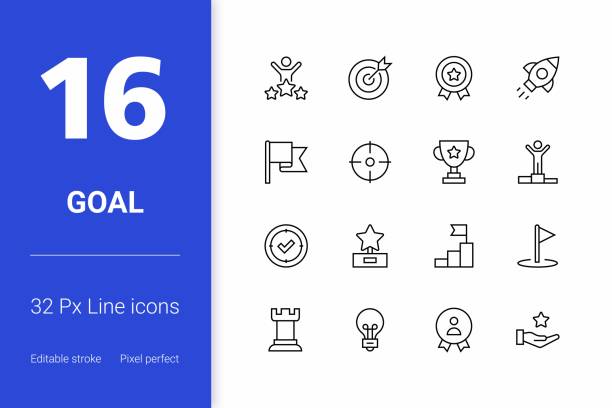 ilustrações de stock, clip art, desenhos animados e ícones de goal editable stroke line icons - thumbs up business occupation competition