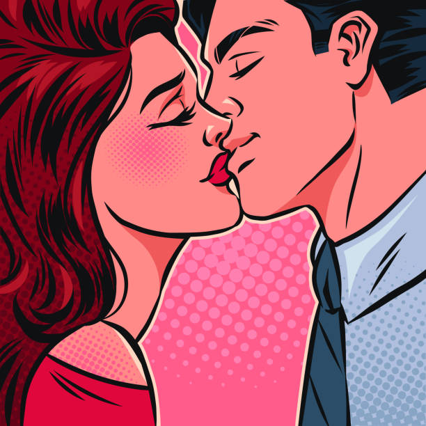 küssendes paar auf rosa hintergrund. valentinstag konzept. pop art vektor comic illustration. - valentines day couple stock-grafiken, -clipart, -cartoons und -symbole