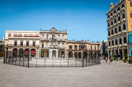 Front View of Plaza Vieja Fountain In Havana, Cuba