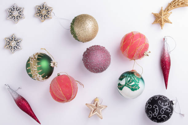istock Christmas decorations flat lay on white background isolated. Holiday concept. 1352124233
