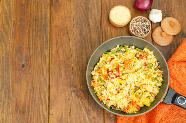 istock Vegetarian menu. Couscous dishes with vegetables. Photo 1352124244
