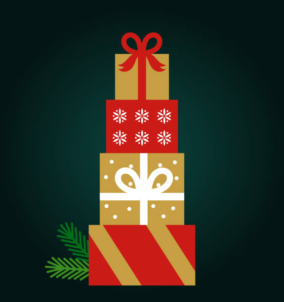 Christmas presents pile on dark background. Christmas presents pile on dark background. Vector illustration. stacked presents stock illustrations