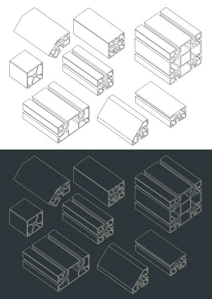 ilustraciones, imágenes clip art, dibujos animados e iconos de stock de las extrusiones de marco establecen planos isométricos - modular