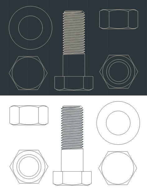 sześciokątne wzory i nakrętek - nut blueprint work tool construction stock illustrations