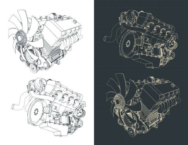 мощный турбодвигатель v8 - diesel engine stock illustrations
