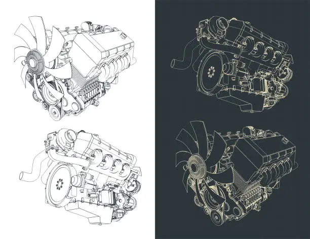 Vector illustration of Powerful V8 turbo engine