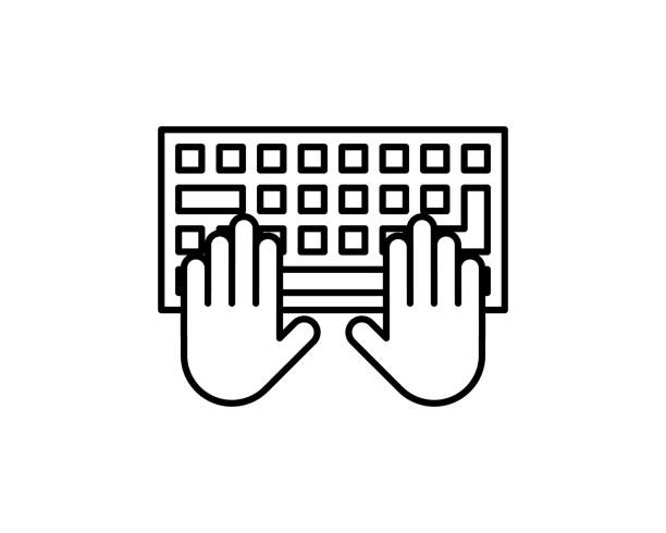 stockillustraties, clipart, cartoons en iconen met hands typing on keyboard vector icon in meaning computer programming - toetsenist