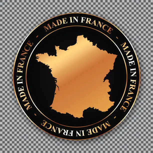 Vector illustration of MADE IN FRANCE - round vector banner with golden map of France