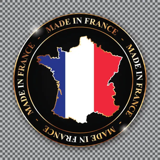 Vector illustration of MADE IN FRANCE - round vector banner with golden map of France